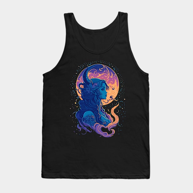 Moon Goddness Full Moon Witchy Celestial Aesthetic Tank Top by Irene Koh Studio